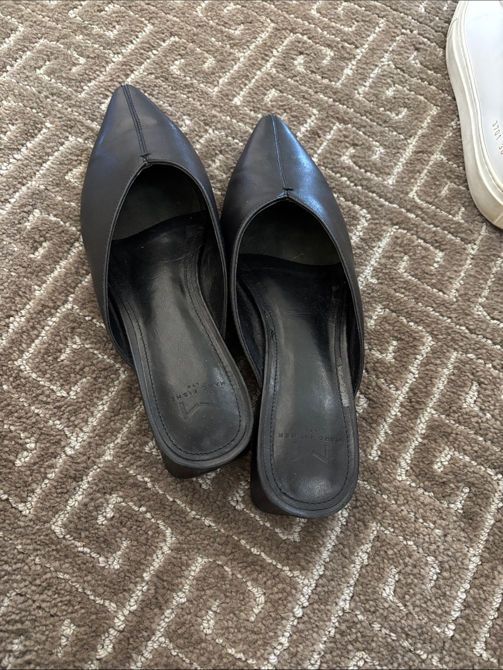 Marc Fisher Black Pointed-Toe Slip-On Mules